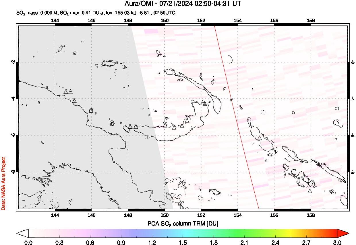 A sulfur dioxide image over Papua, New Guinea on Jul 21, 2024.