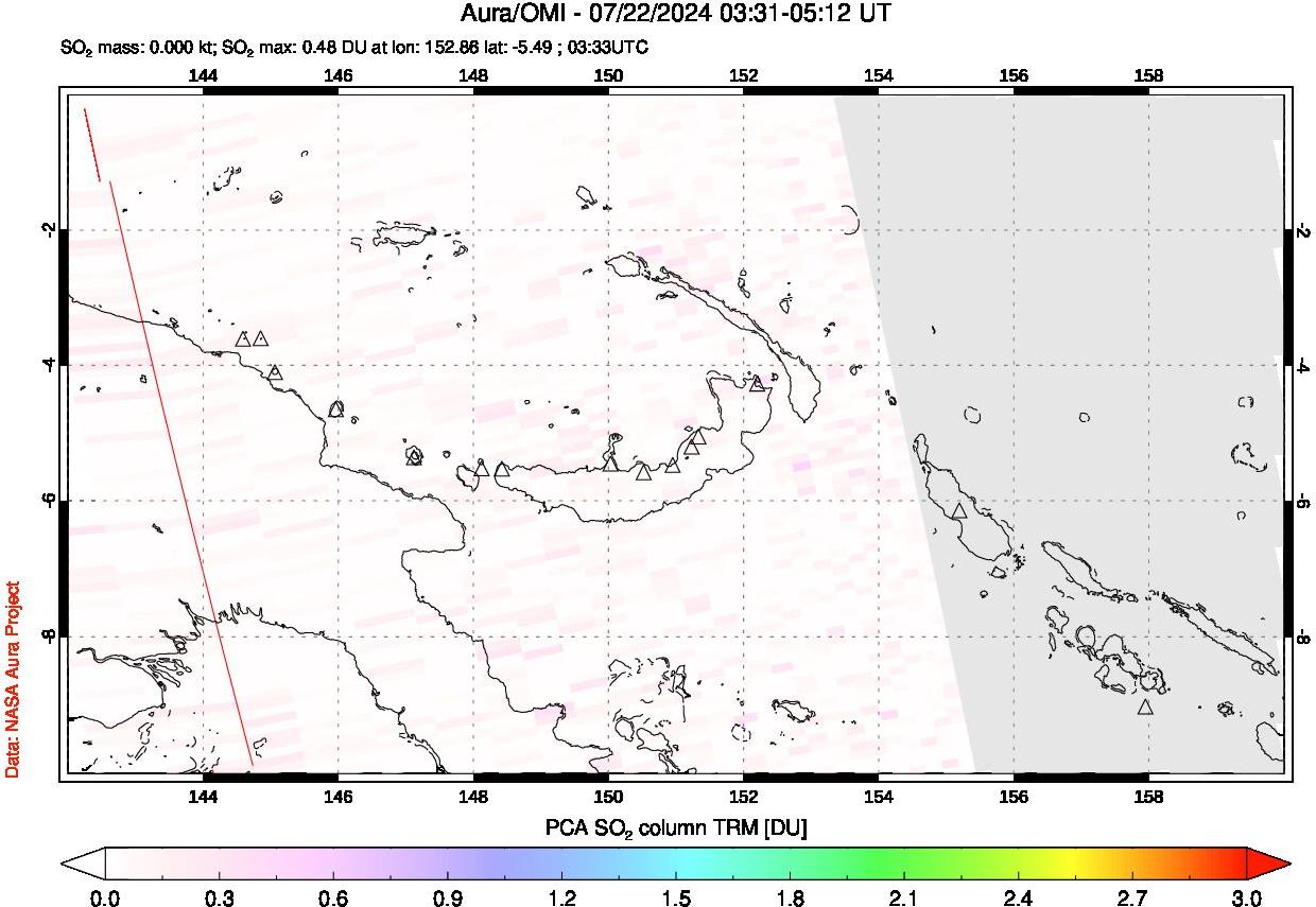 A sulfur dioxide image over Papua, New Guinea on Jul 22, 2024.