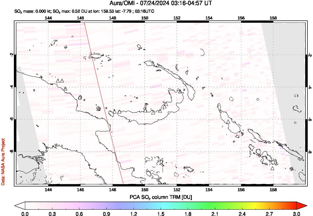 A sulfur dioxide image over Papua, New Guinea on Jul 24, 2024.