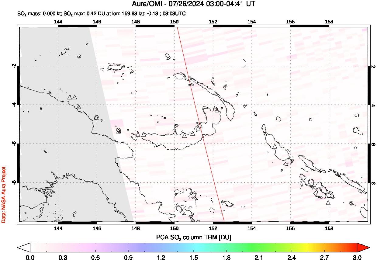 A sulfur dioxide image over Papua, New Guinea on Jul 26, 2024.