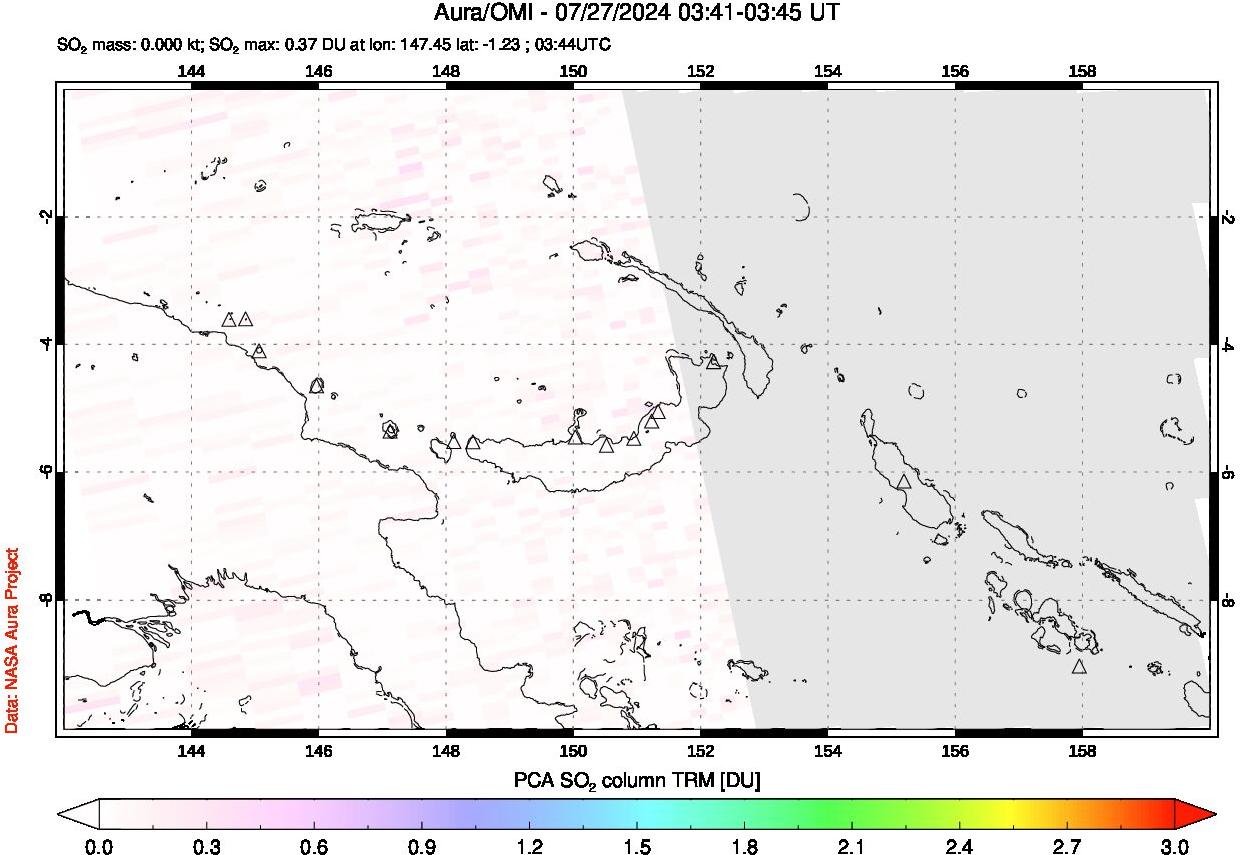 A sulfur dioxide image over Papua, New Guinea on Jul 27, 2024.