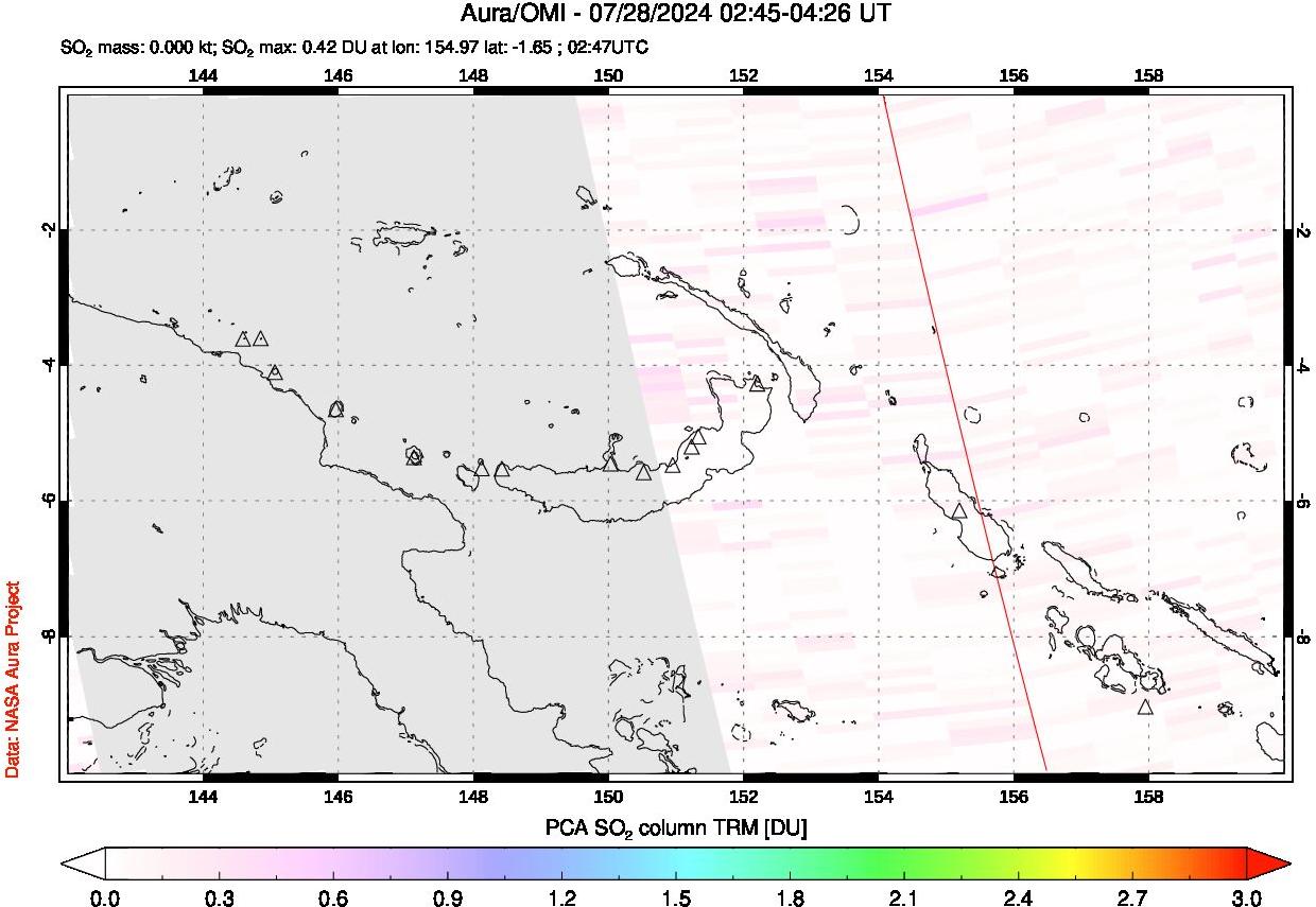 A sulfur dioxide image over Papua, New Guinea on Jul 28, 2024.