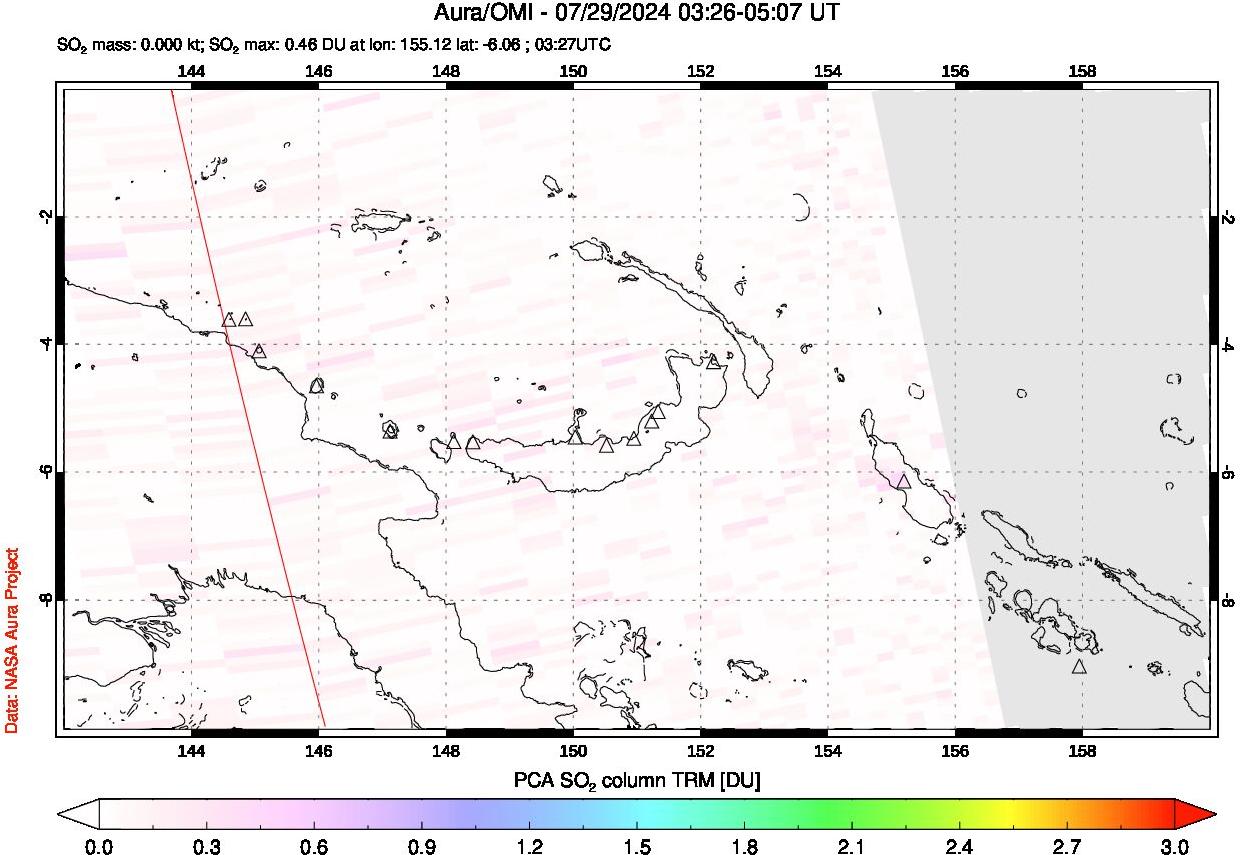 A sulfur dioxide image over Papua, New Guinea on Jul 29, 2024.