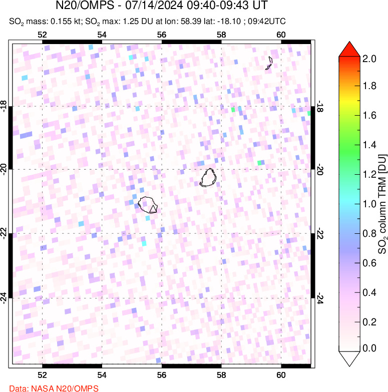 A sulfur dioxide image over Reunion Island, Indian Ocean on Jul 14, 2024.