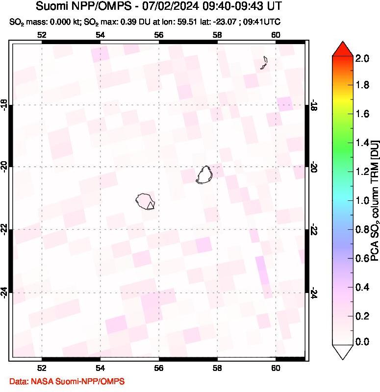 A sulfur dioxide image over Reunion Island, Indian Ocean on Jul 02, 2024.