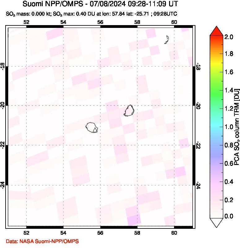 A sulfur dioxide image over Reunion Island, Indian Ocean on Jul 08, 2024.