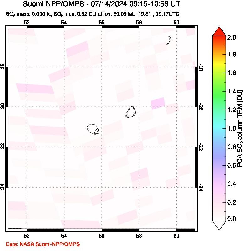 A sulfur dioxide image over Reunion Island, Indian Ocean on Jul 14, 2024.