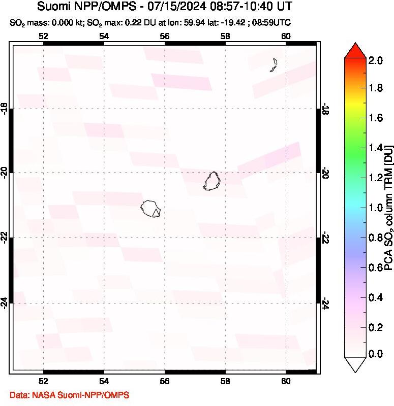 A sulfur dioxide image over Reunion Island, Indian Ocean on Jul 15, 2024.