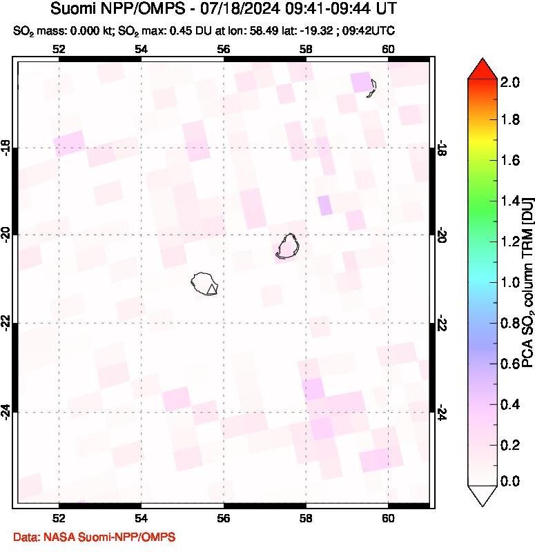 A sulfur dioxide image over Reunion Island, Indian Ocean on Jul 18, 2024.