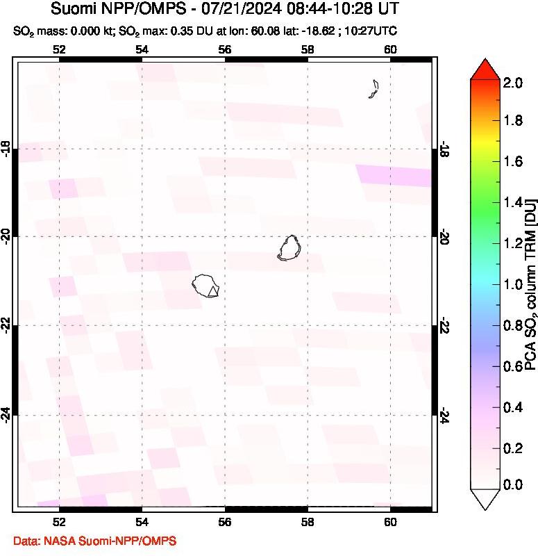 A sulfur dioxide image over Reunion Island, Indian Ocean on Jul 21, 2024.