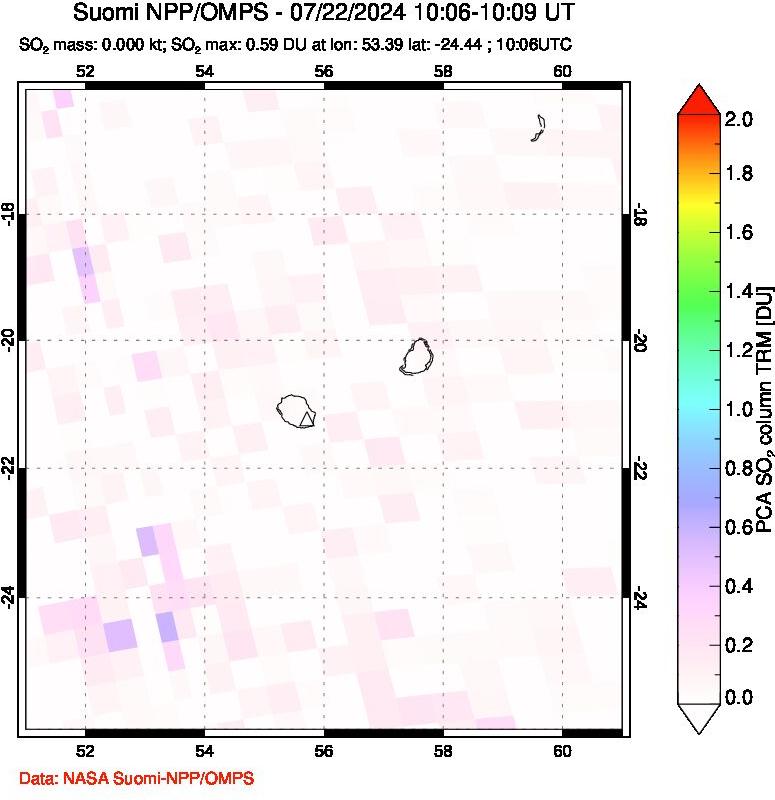 A sulfur dioxide image over Reunion Island, Indian Ocean on Jul 22, 2024.