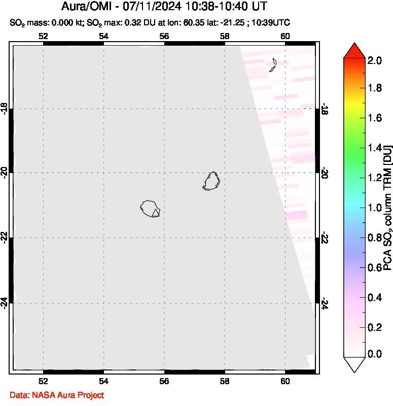 A sulfur dioxide image over Reunion Island, Indian Ocean on Jul 11, 2024.