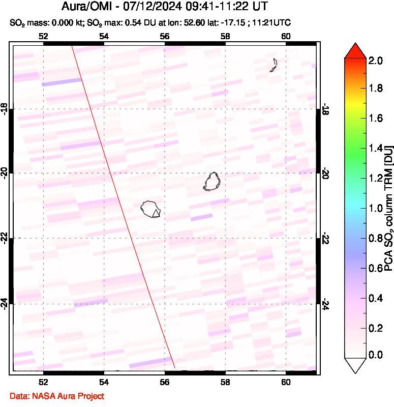 A sulfur dioxide image over Reunion Island, Indian Ocean on Jul 12, 2024.