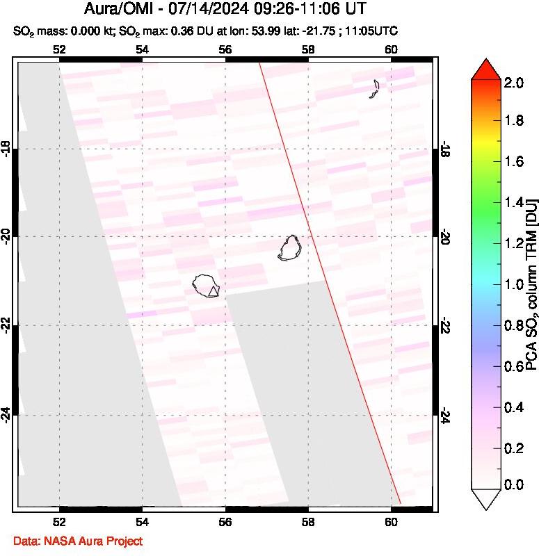 A sulfur dioxide image over Reunion Island, Indian Ocean on Jul 14, 2024.