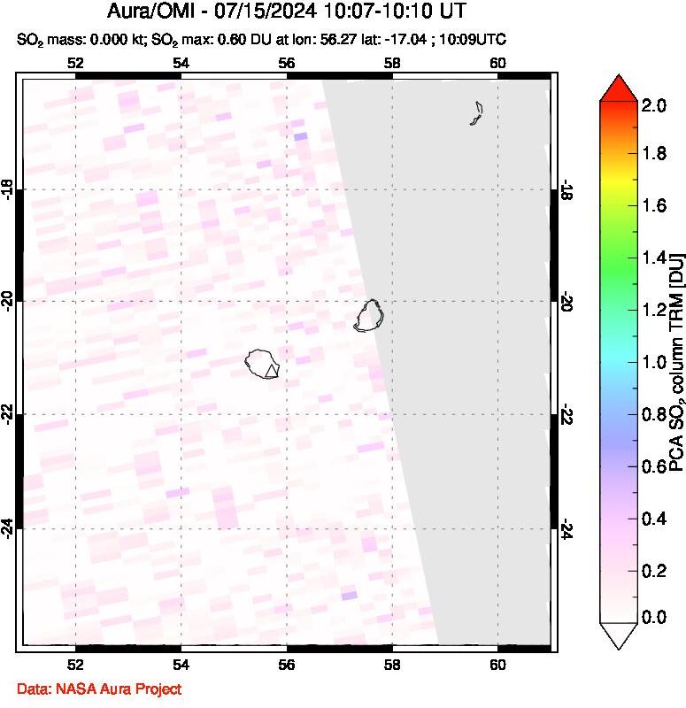 A sulfur dioxide image over Reunion Island, Indian Ocean on Jul 15, 2024.