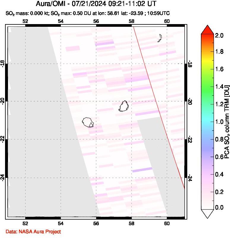 A sulfur dioxide image over Reunion Island, Indian Ocean on Jul 21, 2024.