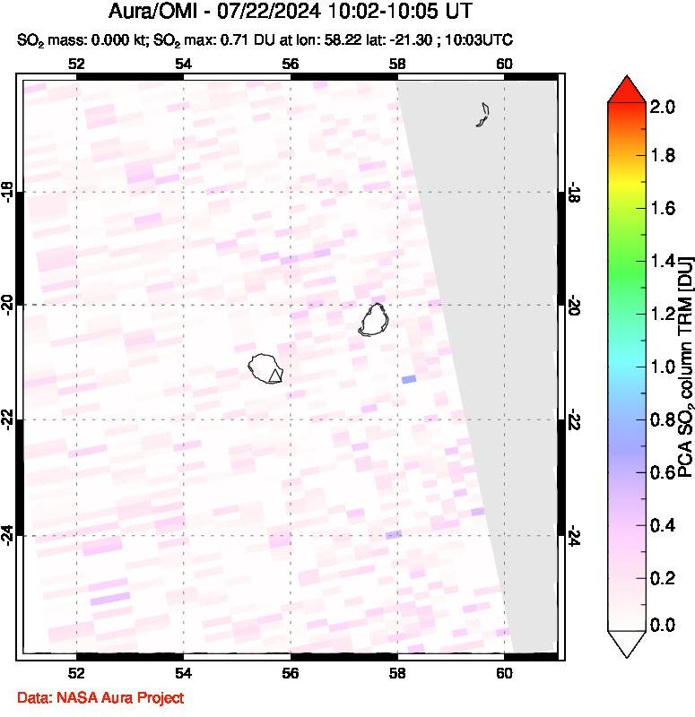 A sulfur dioxide image over Reunion Island, Indian Ocean on Jul 22, 2024.