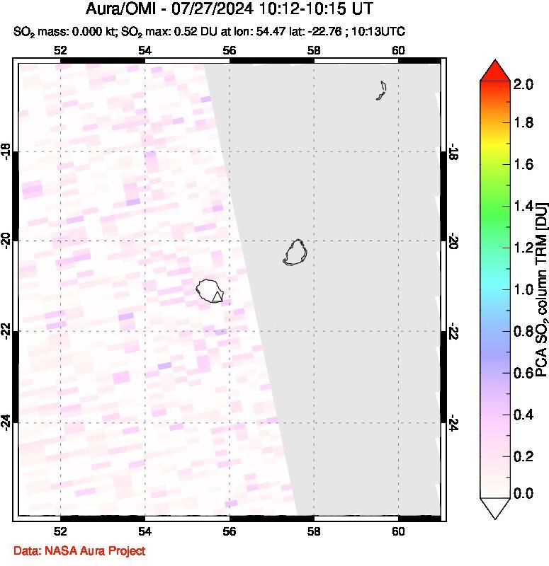 A sulfur dioxide image over Reunion Island, Indian Ocean on Jul 27, 2024.