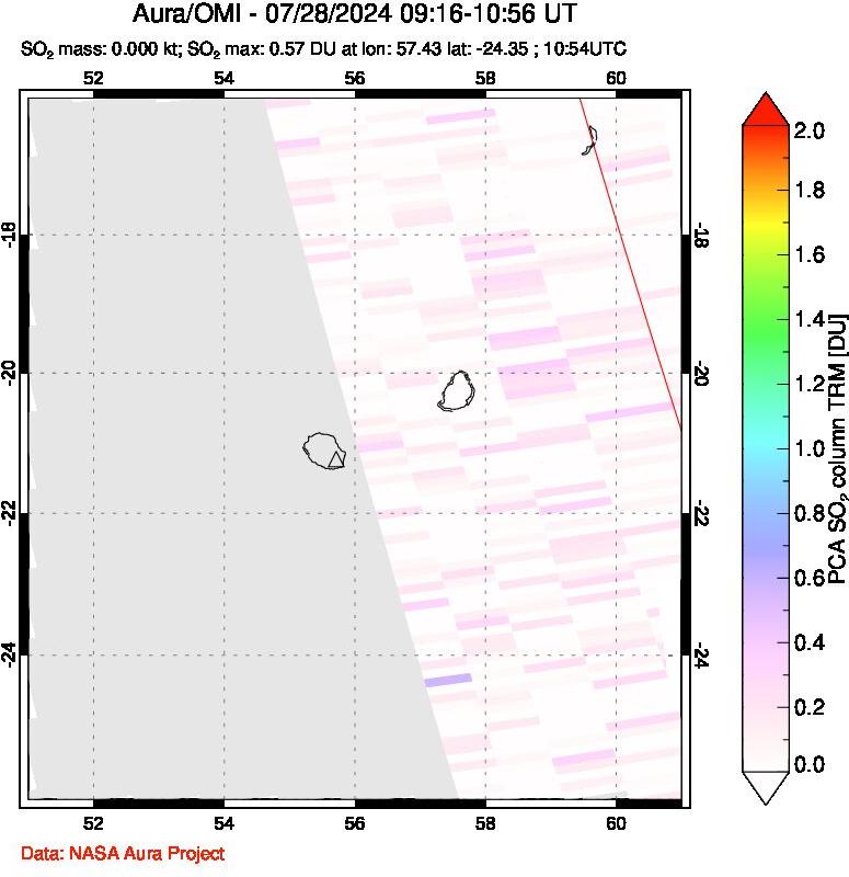 A sulfur dioxide image over Reunion Island, Indian Ocean on Jul 28, 2024.