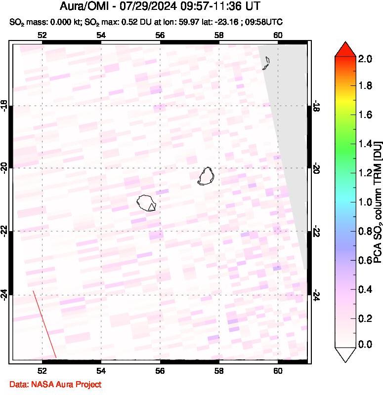 A sulfur dioxide image over Reunion Island, Indian Ocean on Jul 29, 2024.