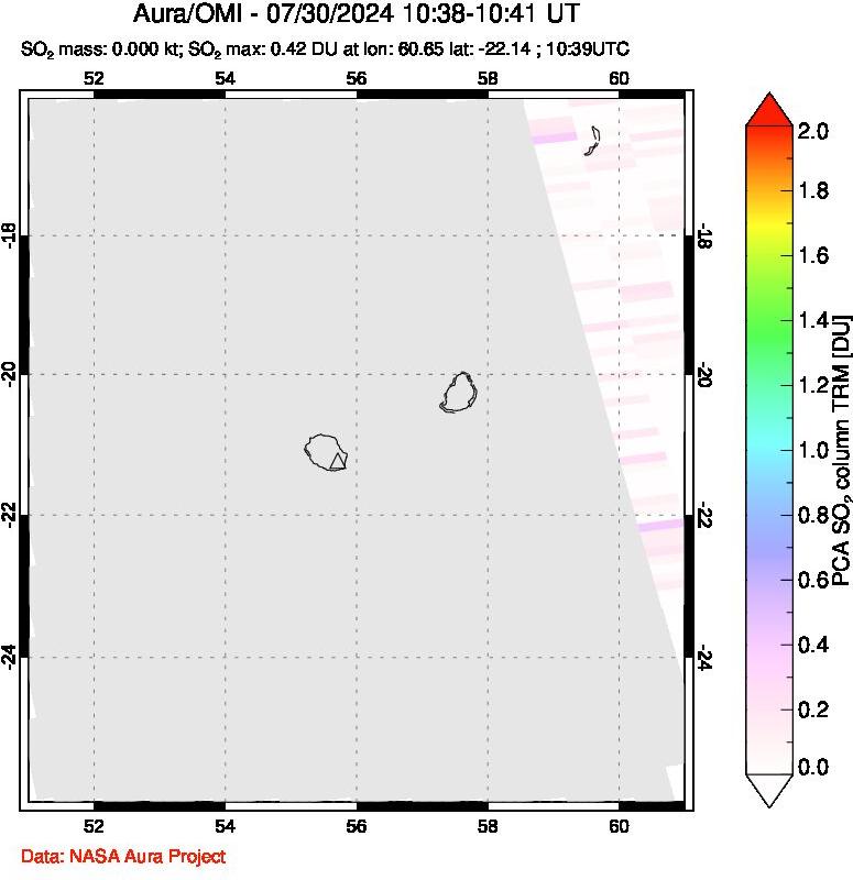 A sulfur dioxide image over Reunion Island, Indian Ocean on Jul 30, 2024.