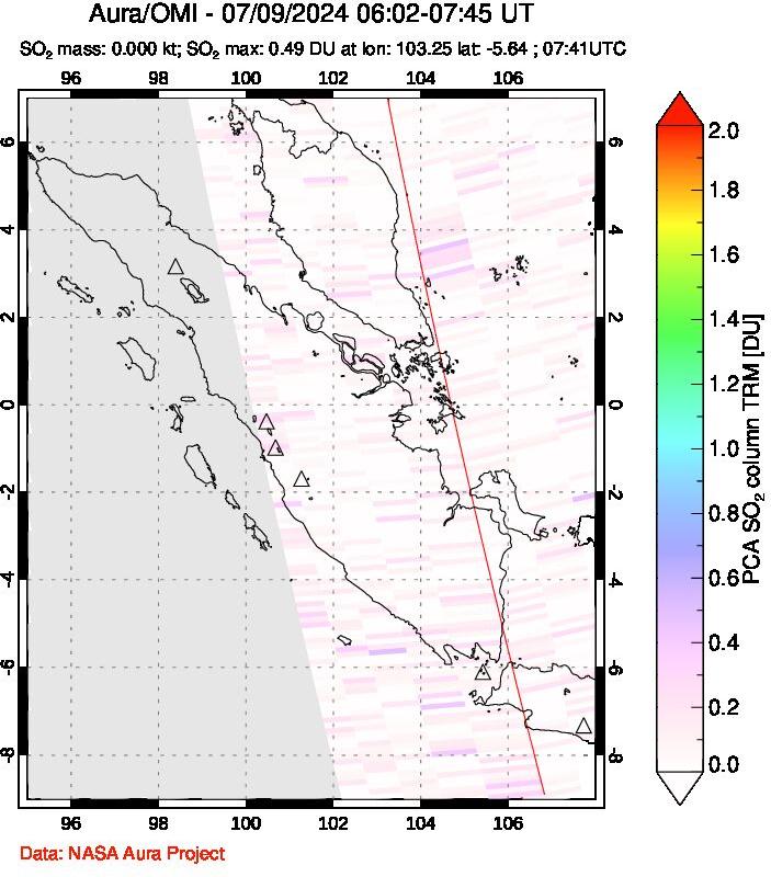 A sulfur dioxide image over Sumatra, Indonesia on Jul 09, 2024.