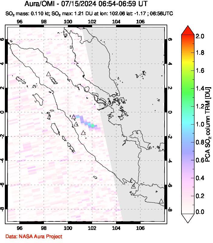 A sulfur dioxide image over Sumatra, Indonesia on Jul 15, 2024.