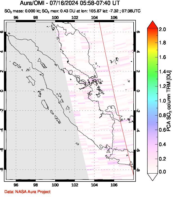 A sulfur dioxide image over Sumatra, Indonesia on Jul 16, 2024.