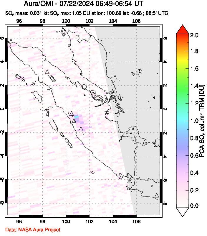 A sulfur dioxide image over Sumatra, Indonesia on Jul 22, 2024.