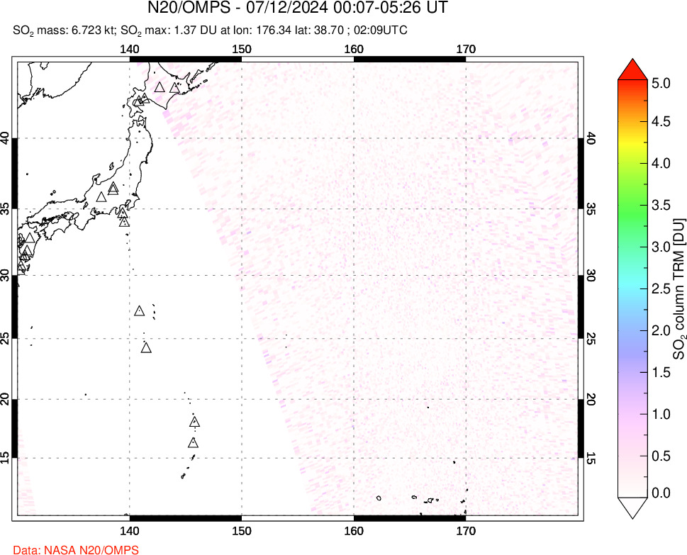 A sulfur dioxide image over Western Pacific on Jul 12, 2024.