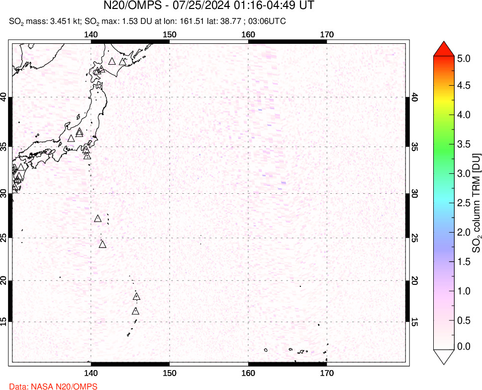 A sulfur dioxide image over Western Pacific on Jul 25, 2024.