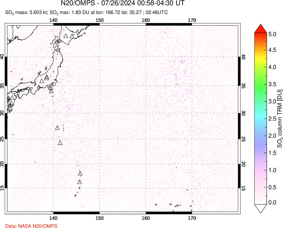 A sulfur dioxide image over Western Pacific on Jul 26, 2024.