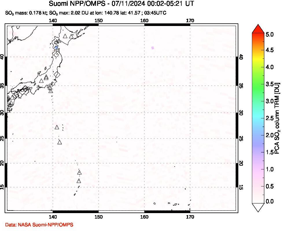 A sulfur dioxide image over Western Pacific on Jul 11, 2024.