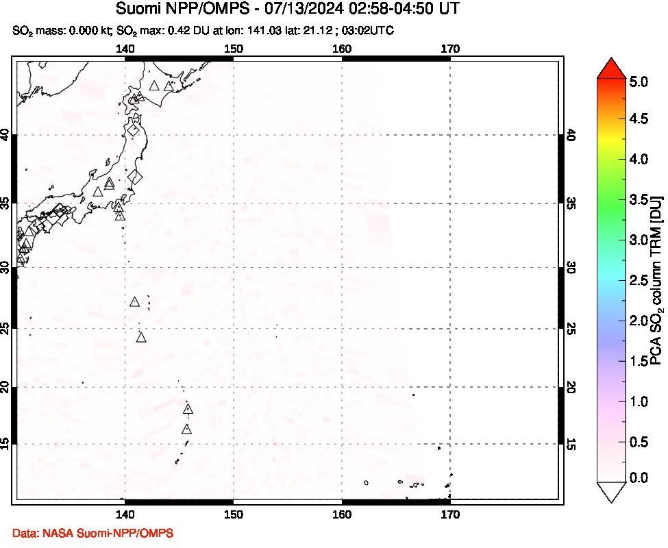 A sulfur dioxide image over Western Pacific on Jul 13, 2024.