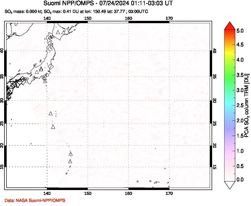 A sulfur dioxide image over Western Pacific on Jul 24, 2024.