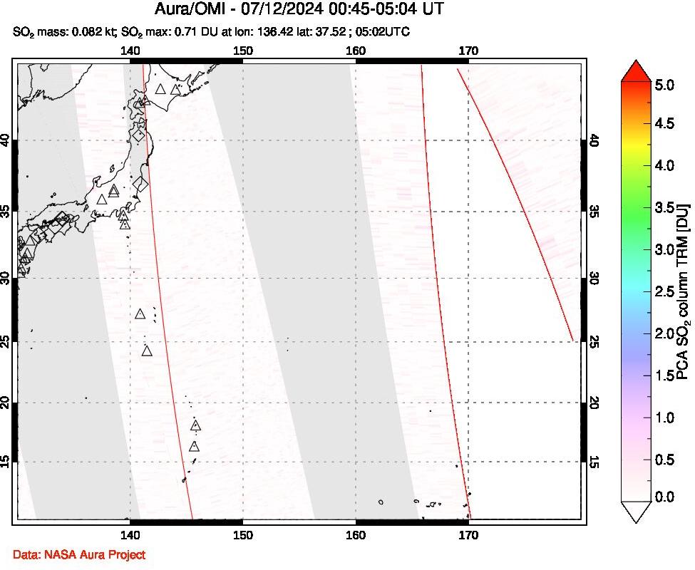 A sulfur dioxide image over Western Pacific on Jul 12, 2024.