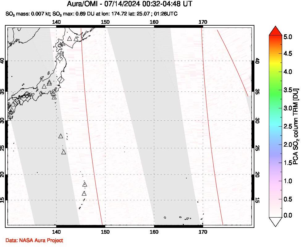 A sulfur dioxide image over Western Pacific on Jul 14, 2024.