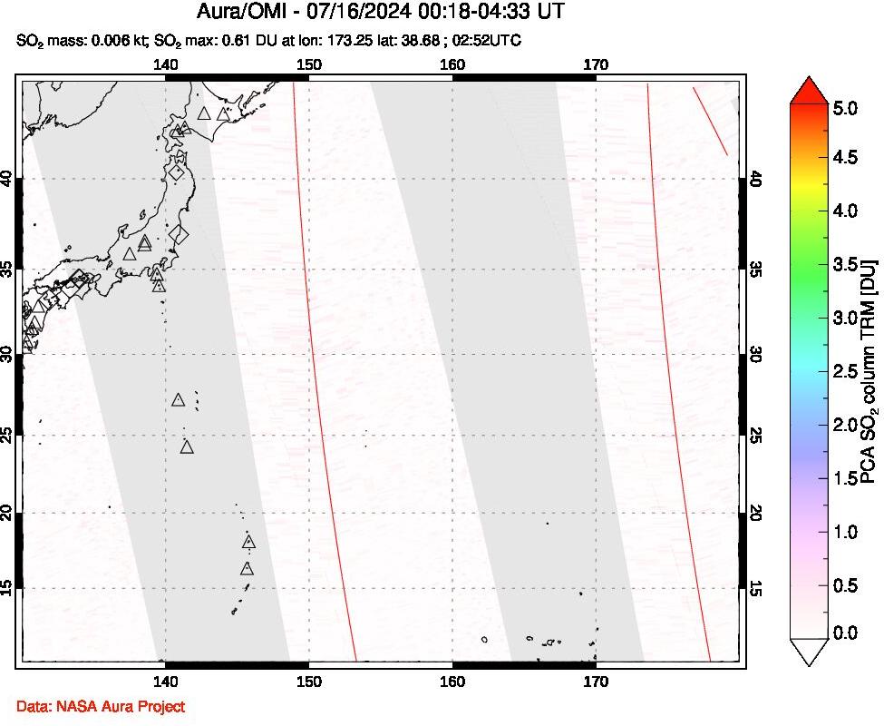 A sulfur dioxide image over Western Pacific on Jul 16, 2024.