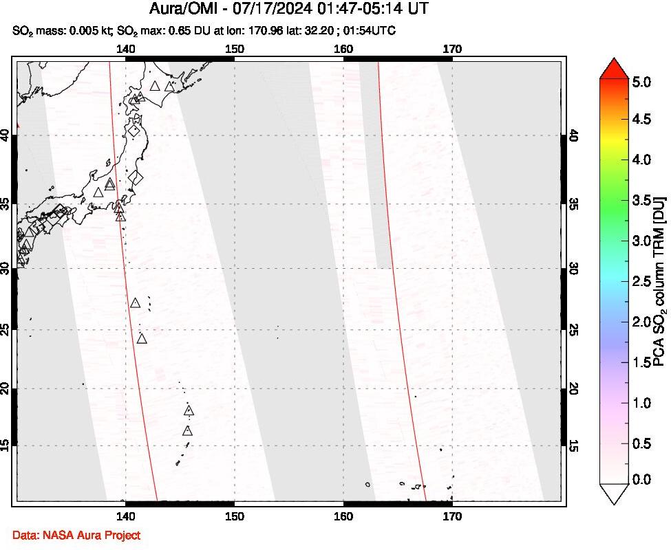 A sulfur dioxide image over Western Pacific on Jul 17, 2024.