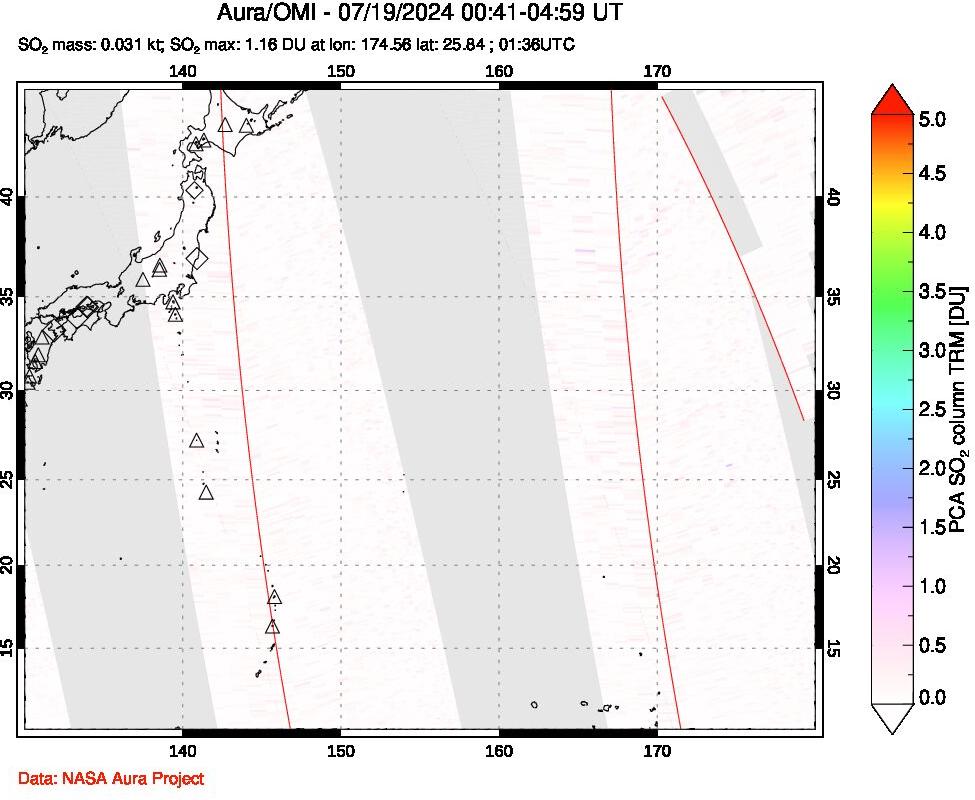 A sulfur dioxide image over Western Pacific on Jul 19, 2024.