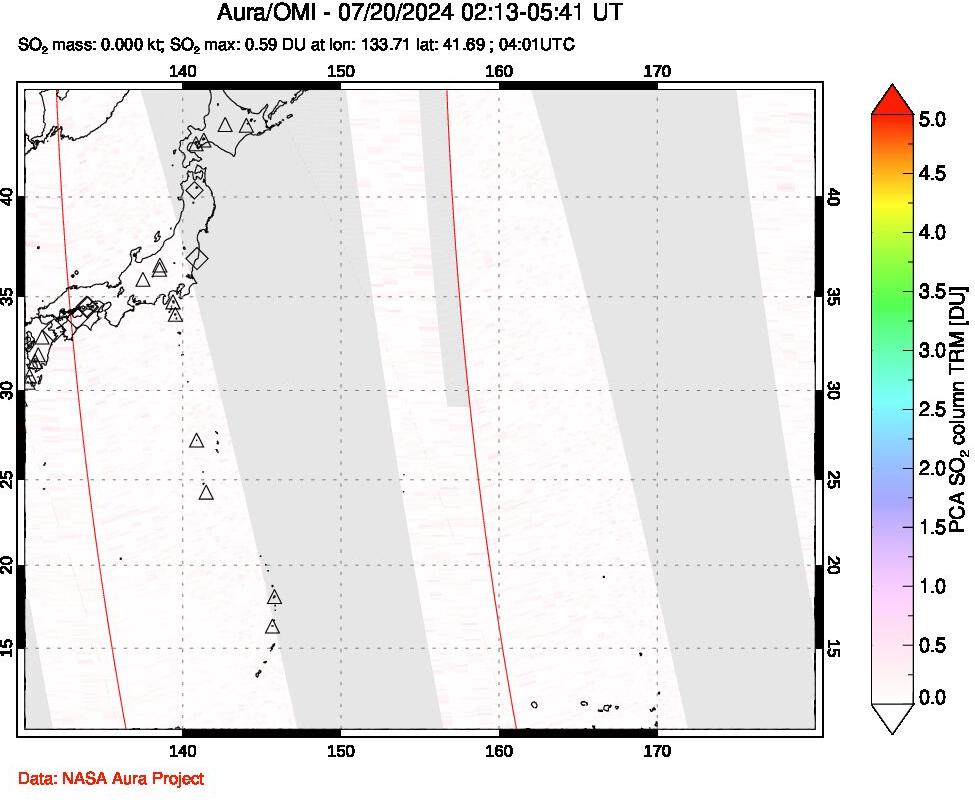 A sulfur dioxide image over Western Pacific on Jul 20, 2024.