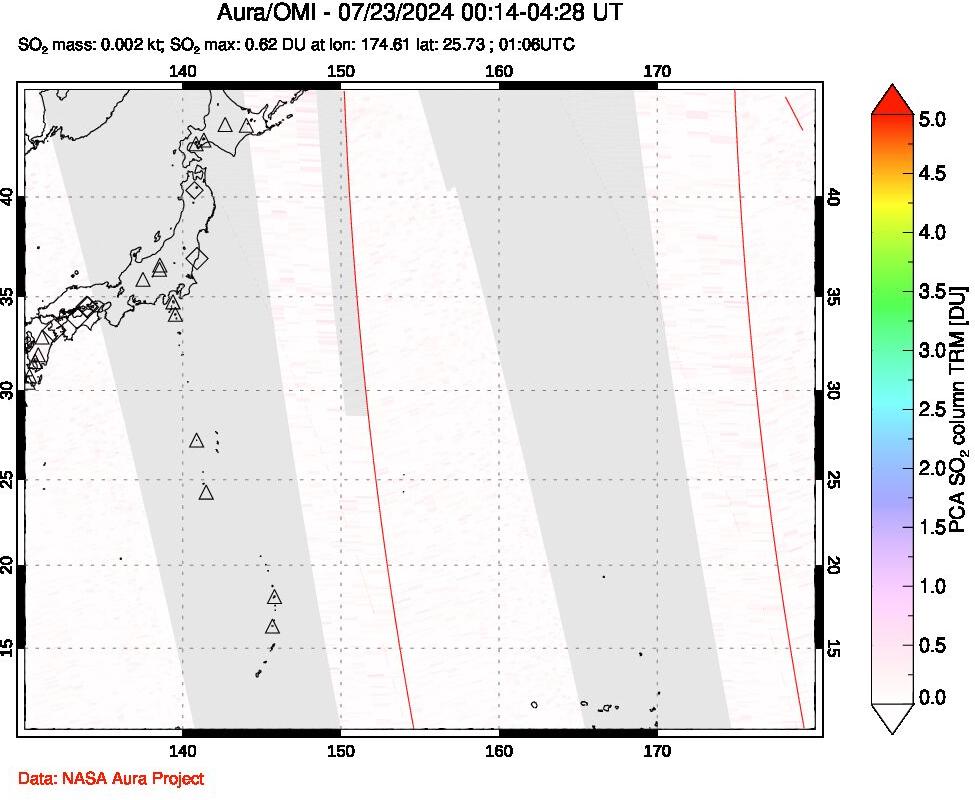 A sulfur dioxide image over Western Pacific on Jul 23, 2024.