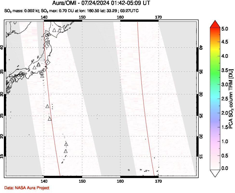 A sulfur dioxide image over Western Pacific on Jul 24, 2024.