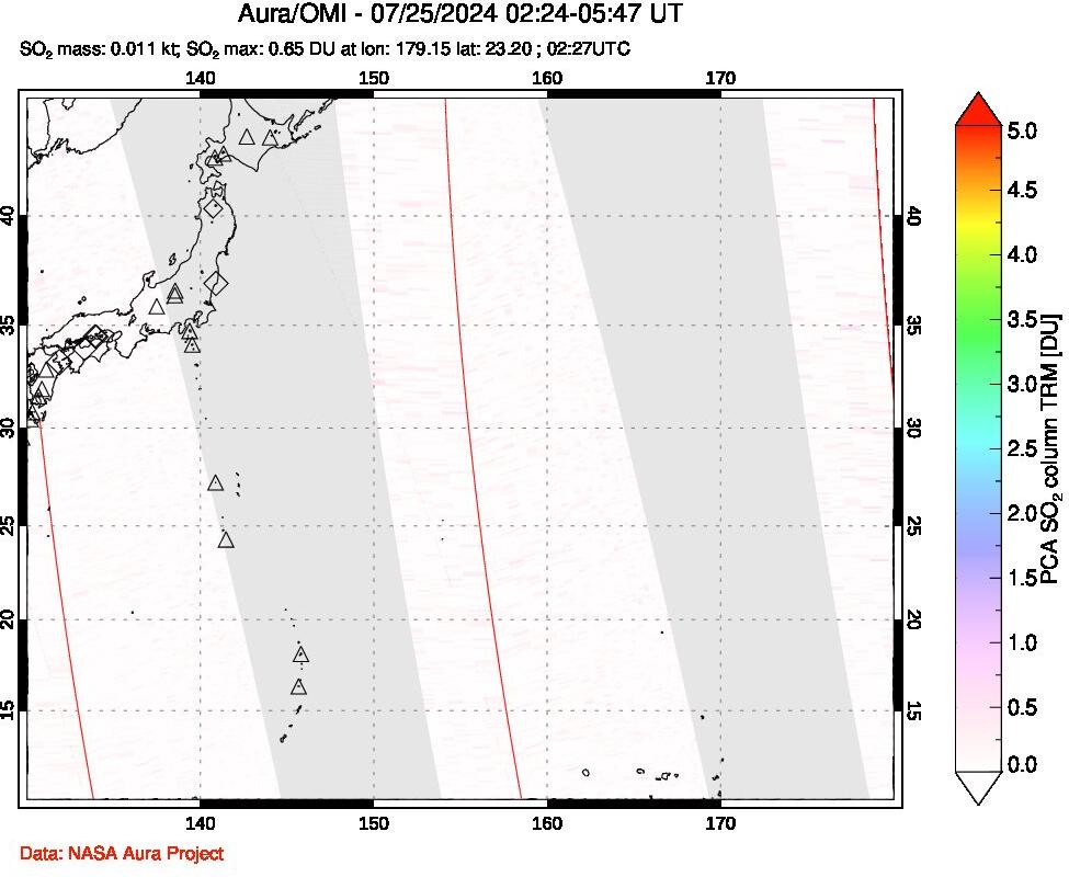 A sulfur dioxide image over Western Pacific on Jul 25, 2024.