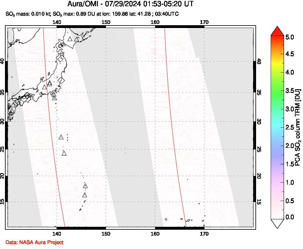 A sulfur dioxide image over Western Pacific on Jul 29, 2024.