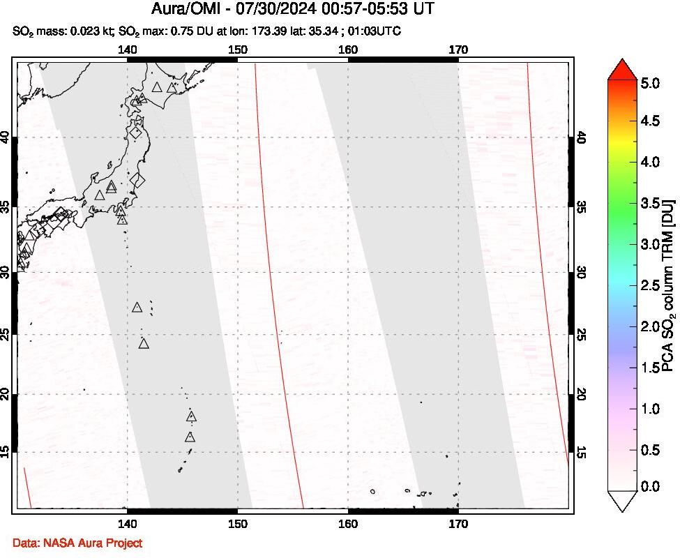 A sulfur dioxide image over Western Pacific on Jul 30, 2024.