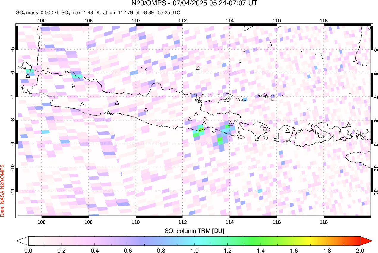A sulfur dioxide image over Java, Indonesia on Jul 04, 2025.
