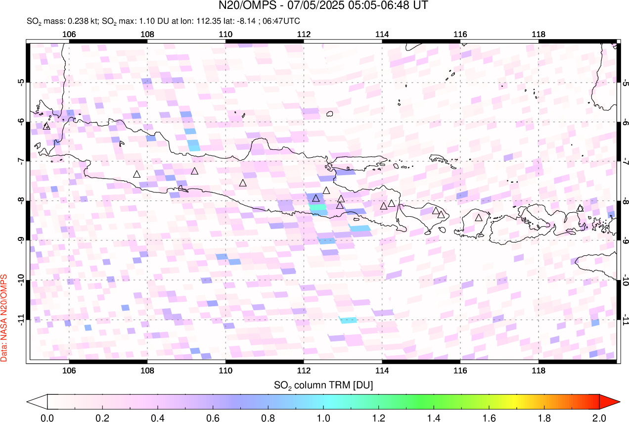 A sulfur dioxide image over Java, Indonesia on Jul 05, 2025.