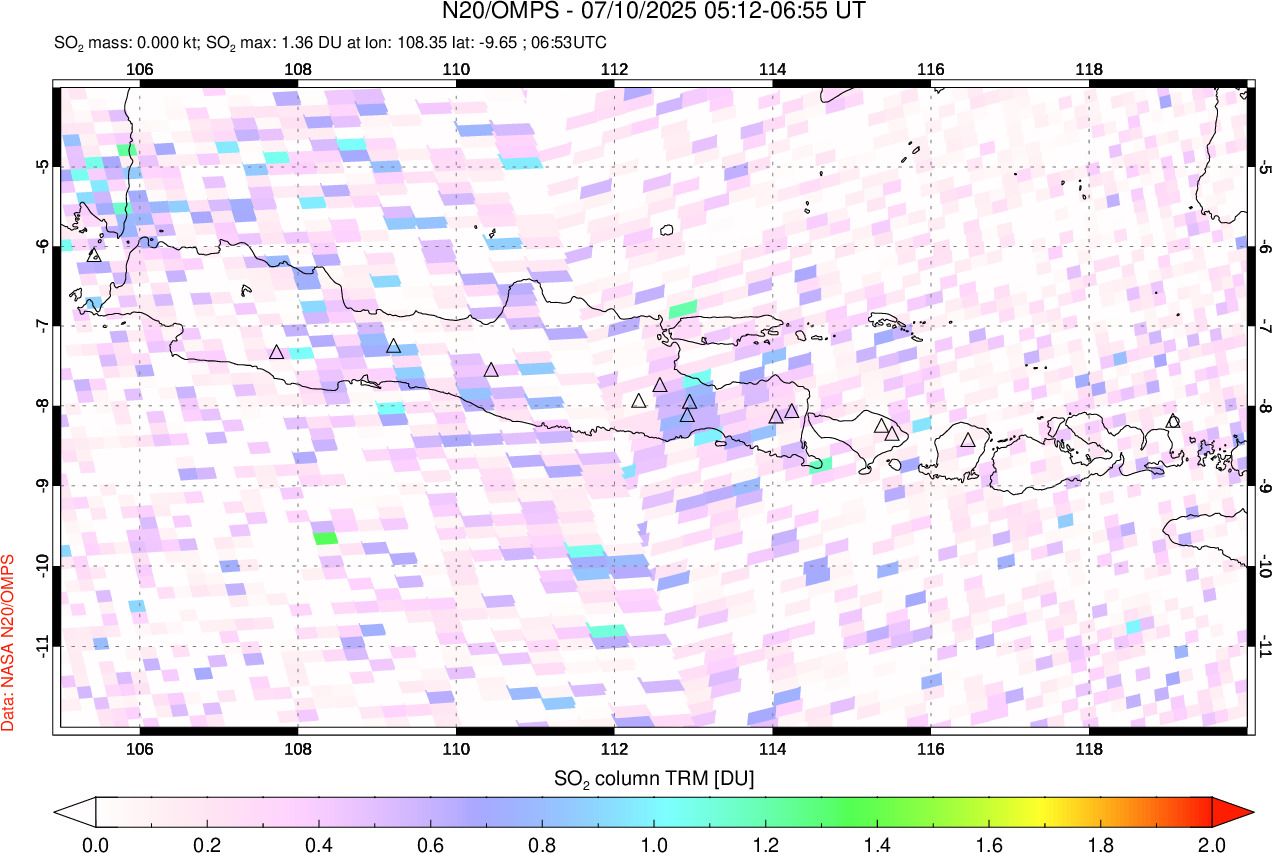 A sulfur dioxide image over Java, Indonesia on Jul 10, 2025.