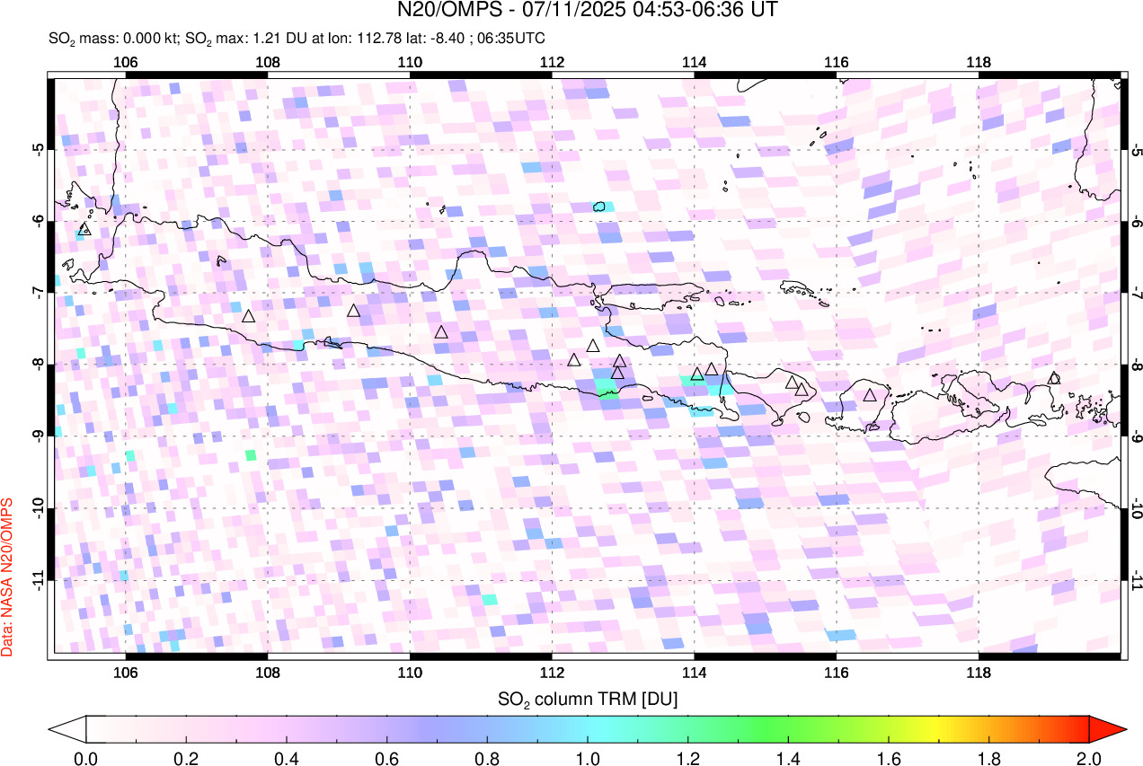 A sulfur dioxide image over Java, Indonesia on Jul 11, 2025.